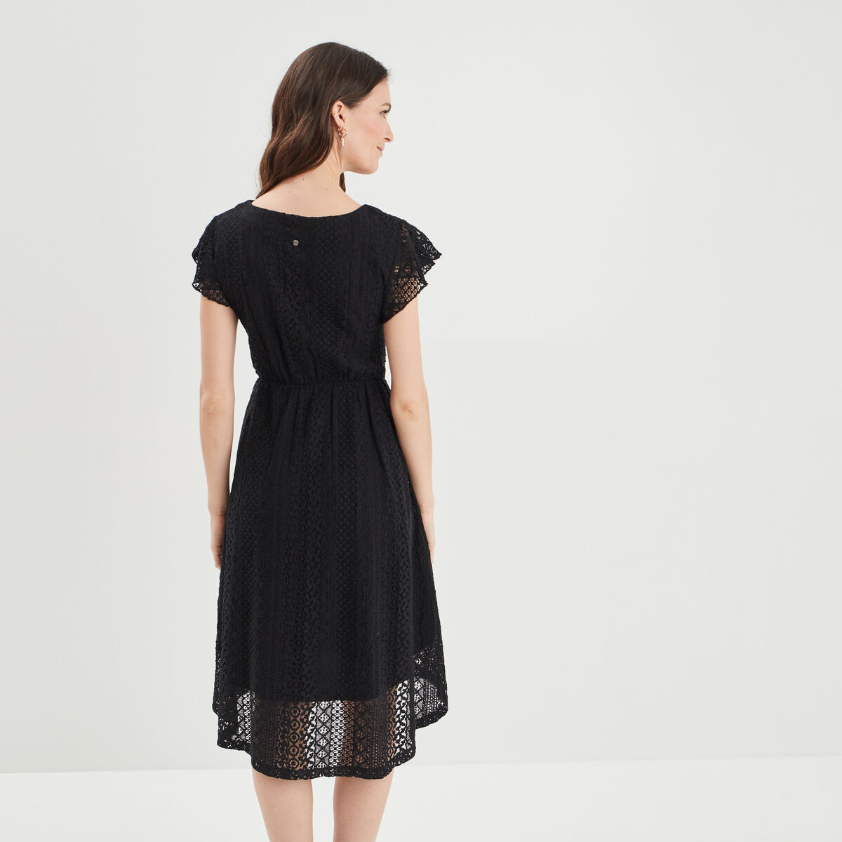 Robe évasée en dentelle noir femme