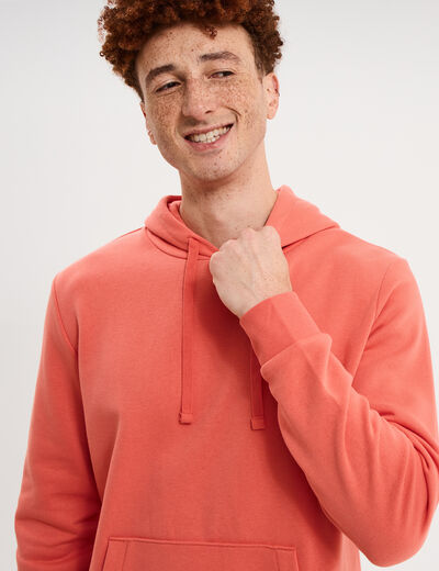 Sweat molleton &agrave; capuche hoodie rouge corail homme