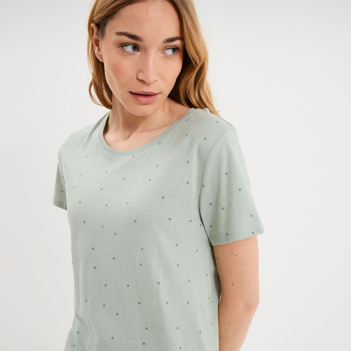 Ensemble pyjama t-shirt pantalon coton vert pastel femme