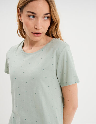Ensemble pyjama t-shirt pantalon coton vert pastel femme