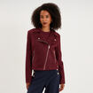 Veste biker en su&eacute;dine ajust&eacute;e violet fonc&eacute; femme