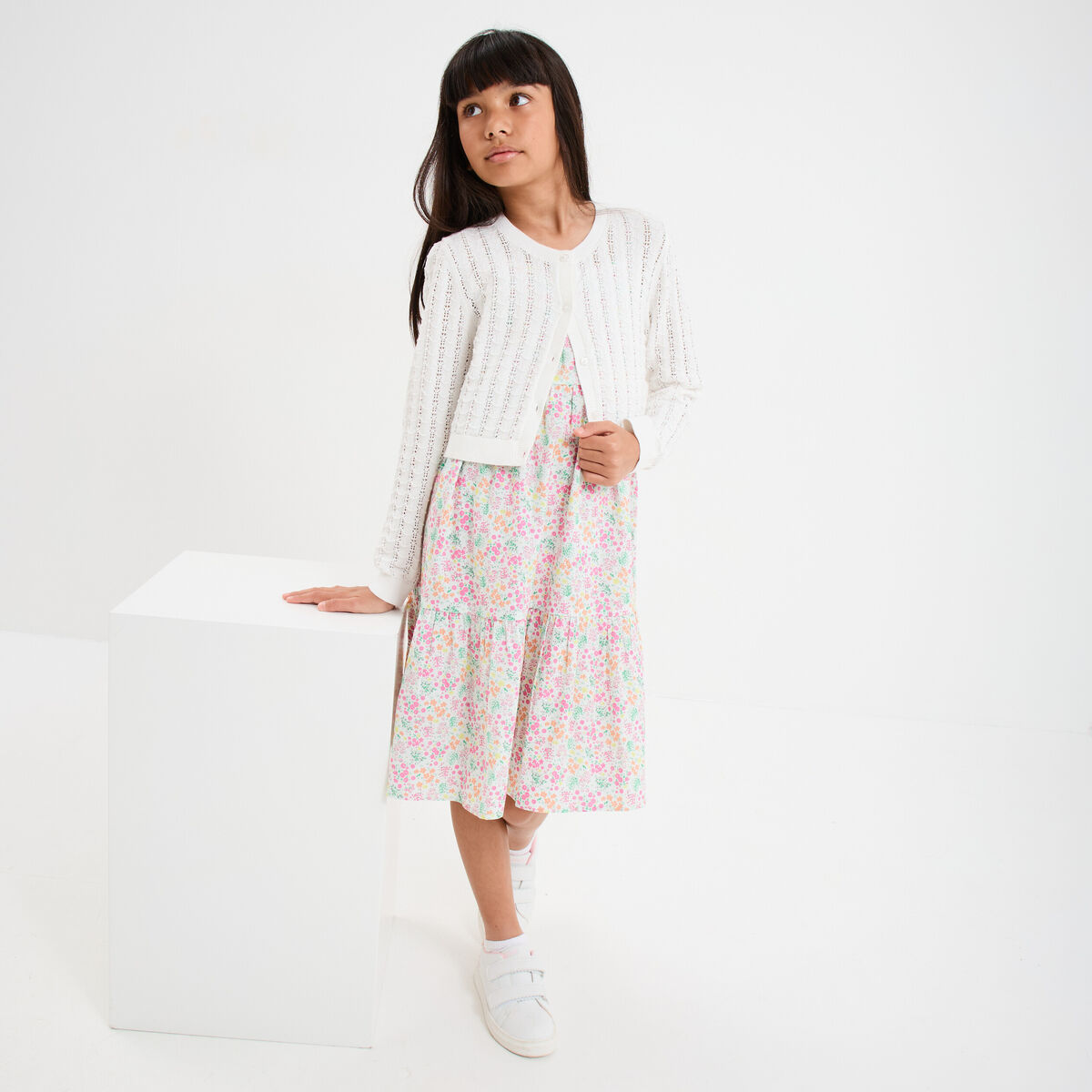 Robe courte &agrave; bretelles fines ecru fille