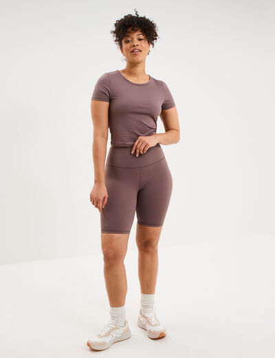 Short cycliste de sport taille haute mauve femme