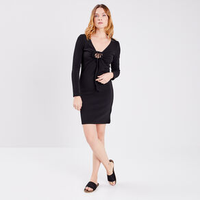 Robe droite avec lien à nouer noir femme