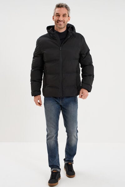 Doudoune courte &agrave; capuche d&eacute;perlante noir homme