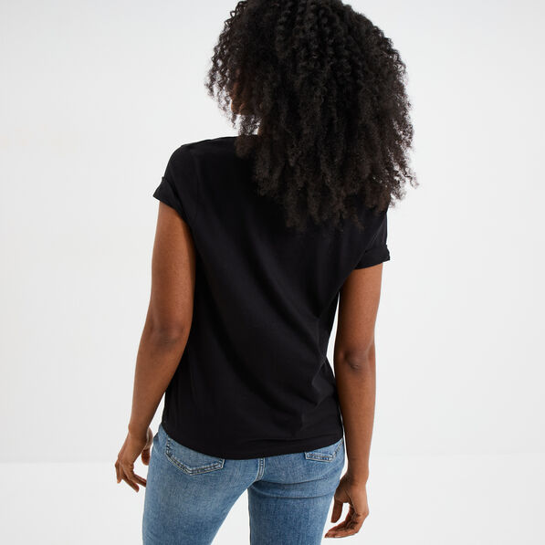 t shirt col rond manches courtes coton noir femme T-shirt col rond manches courtes coton noir femme