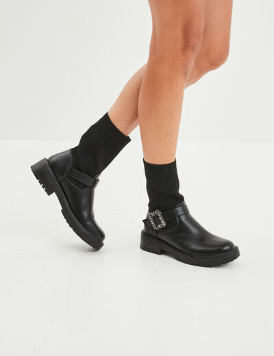 Bottines façon chaussettes avec boucle noir femme