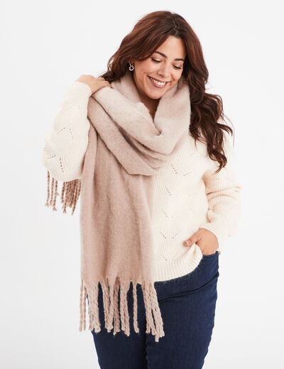 &Eacute;charpe &agrave; franges taupe femme