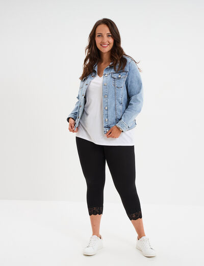 Legging 7/8&egrave;me bandes dentelle noir femme grande taille