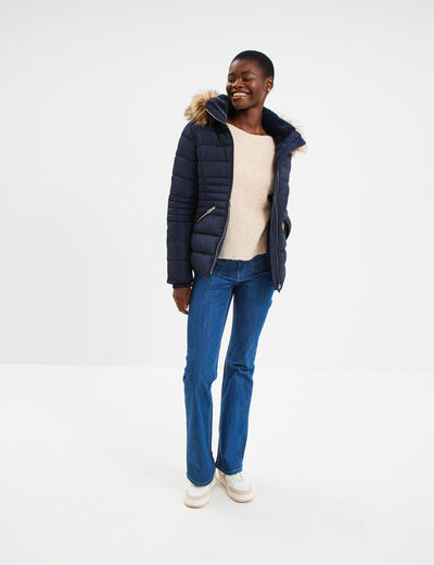 Pull col rond manches longues beige femme