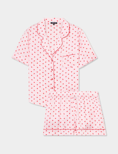 Ensemble pyjama short soyeux 2 pi&egrave;ces rose clair femme