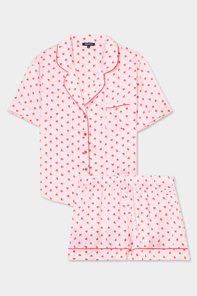 Ensemble pyjama short soyeux 2 pi&egrave;ces rose clair femme