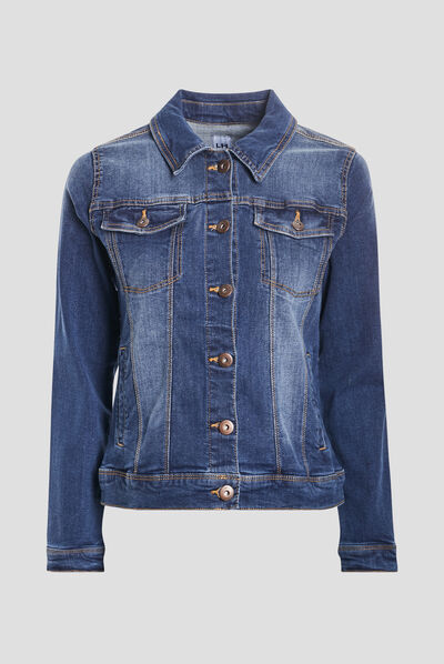 Veste droite en jean denim stone femme