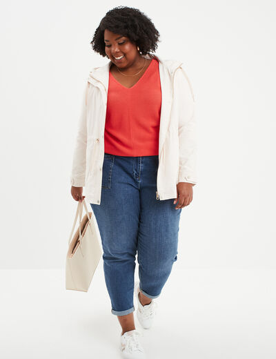 Parka déperlante cintrée à capuche beige femme grande taille