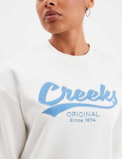 Sweat col rond manches longues Creeks blanc femme