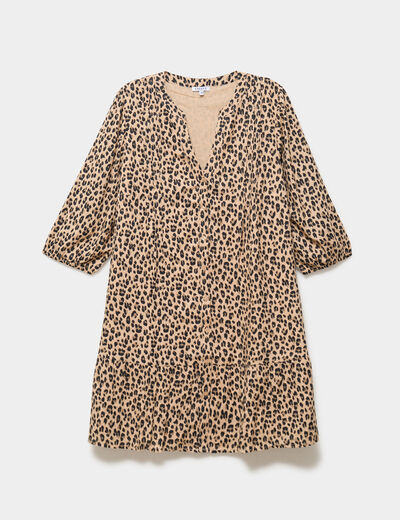 Robe courte fluide &eacute;vas&eacute;e boutonn&eacute;e beige clair femme grande taille