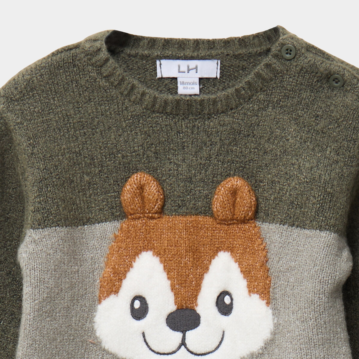 Pull col rond manches longues vert kaki b&eacute;b&eacute; gar&ccedil;on