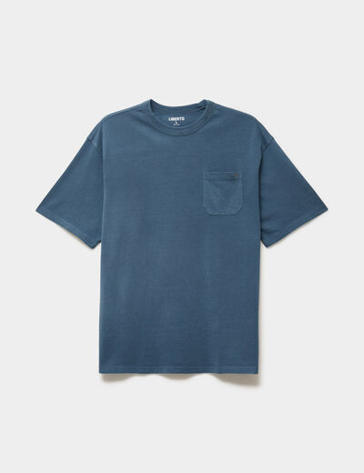 T-shirt droit col rond 1 poche coton vert fonc&eacute; homme