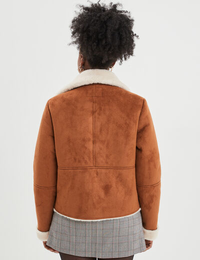 Veste col aviateur zippée doublée camel femme