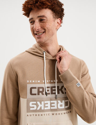 Sweat hoodie &agrave; capuche molleton taupe homme