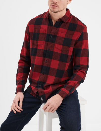 Chemise droite 2 poches manches longues rouge clair homme