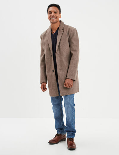 Manteau mi-long boutonné et doublé taupe homme