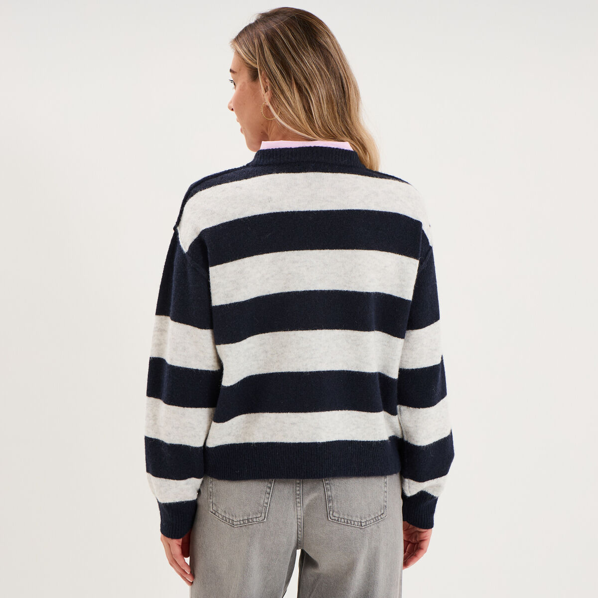 Pull col rond avec manches longues ecru femme
