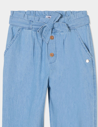 Pantalon slouchy fluide ceinturé en jean denim double stone fille