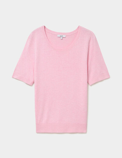 Pull manches courtes col rond rose clair femme