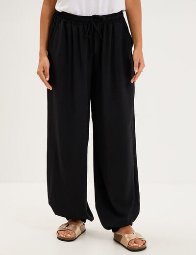 Pantalon ample fluide taille &agrave; coulisse noir femme