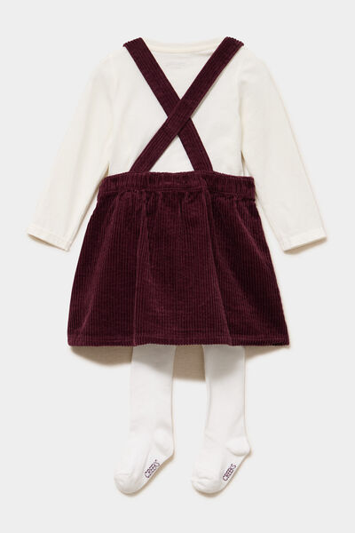 Ensemble 3 pi&egrave;ces avec robe velours violet fonc&eacute; b&eacute;b&eacute; fille