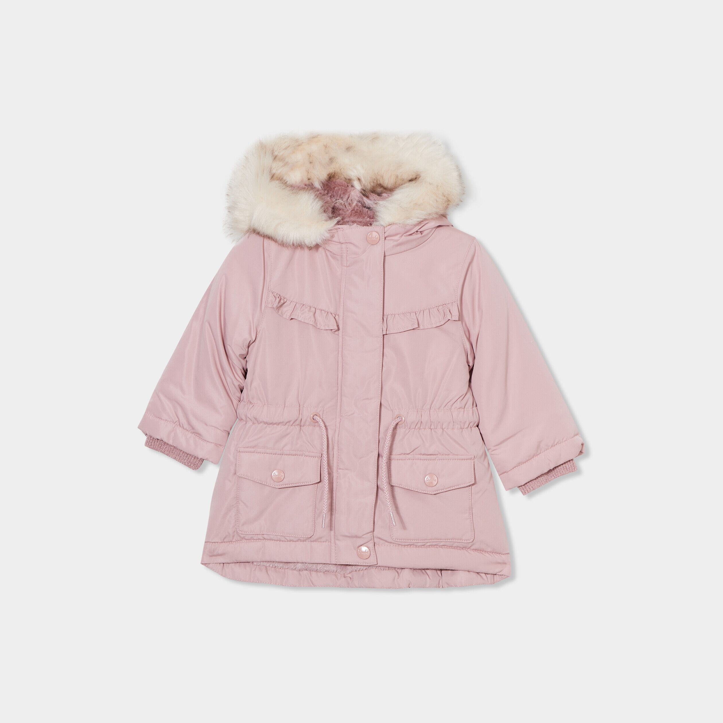 Manteau à capuche fausse fourrure rose pastel bébé fille CREEKS