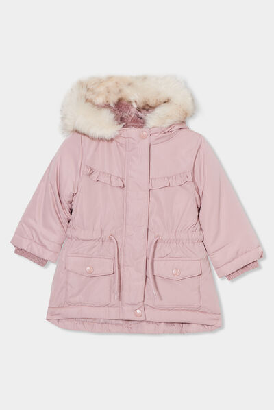 Manteau à capuche fausse fourrure rose pastel bébé fille