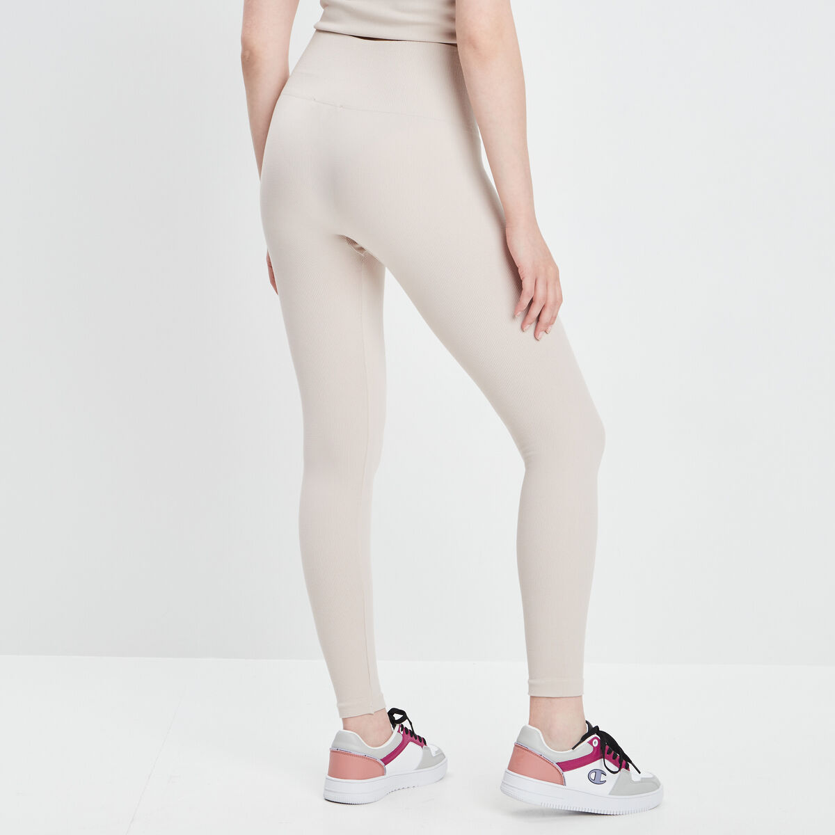 Legging taille haute côtelé sable femme