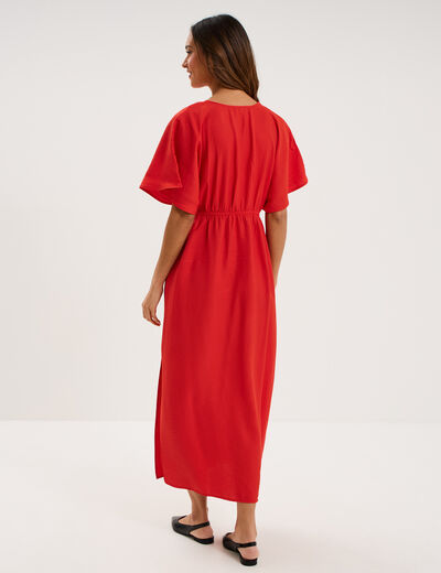 Robe longue &eacute;vas&eacute;e col cache-coeur rouge femme