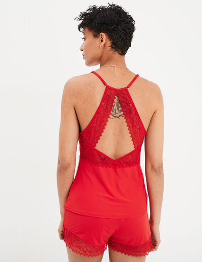Ensemble pyjama short dentelle 2 pièces rouge femme