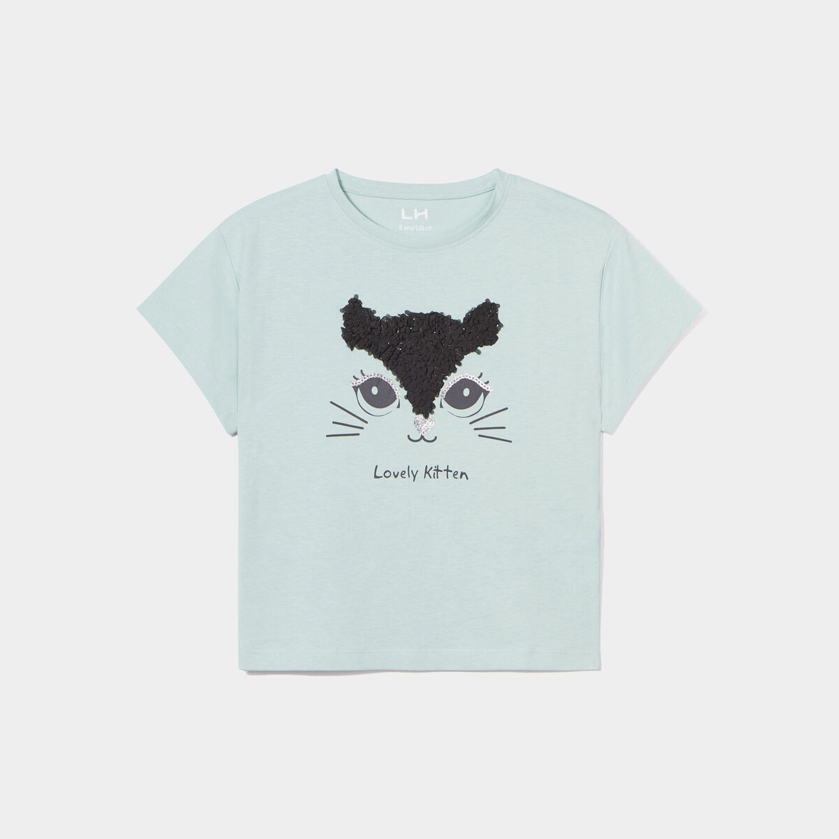 T-shirt à pétales manches courtes coton bleu gris fille