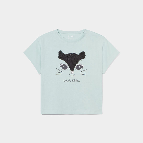 t shirt a petales manches courtes coton bleu gris fille T-shirt à pétales manches courtes coton bleu gris fille