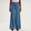 Jean large taille mi-haute &agrave; pinces denim double stone femme