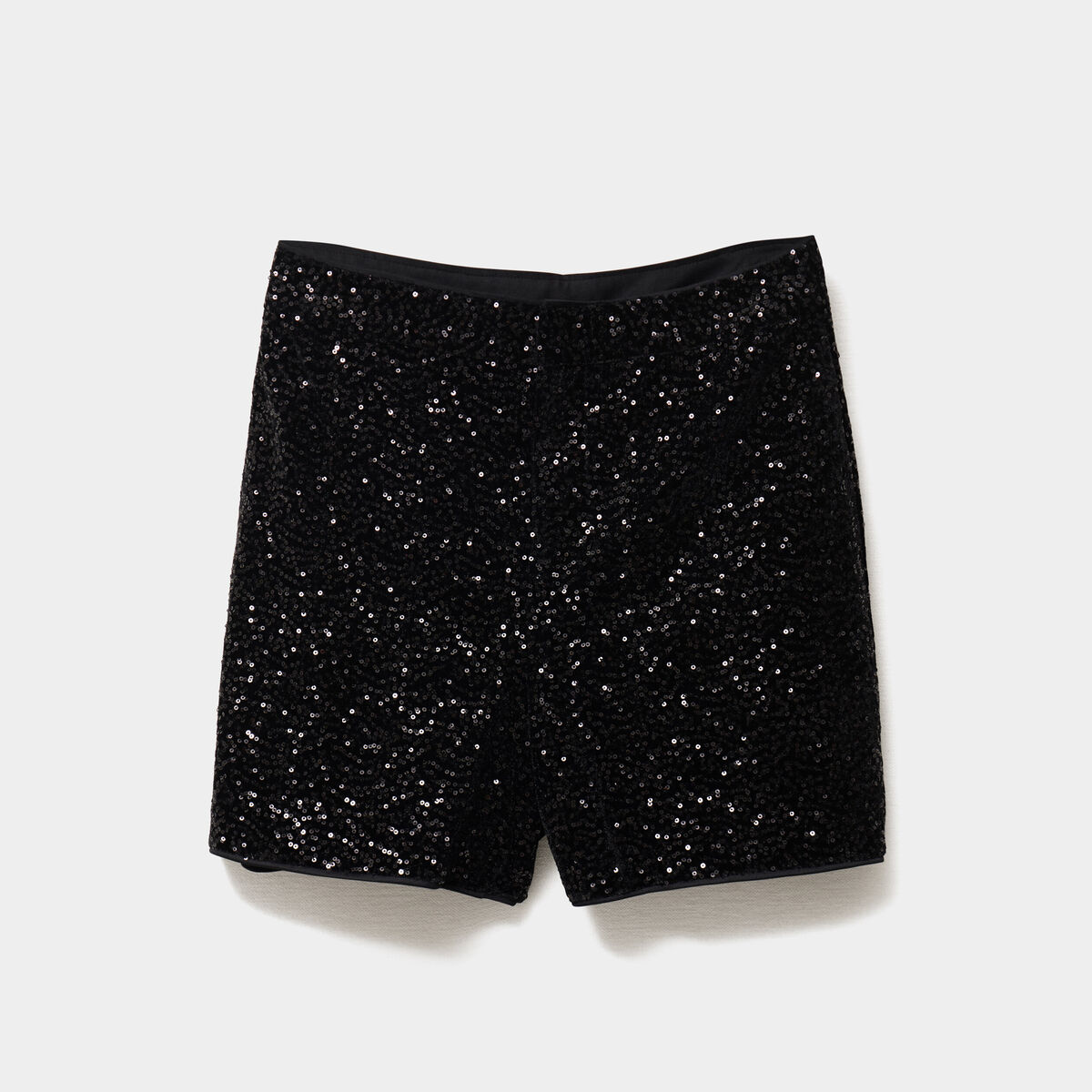 Short &agrave; sequins taille haute noir femme