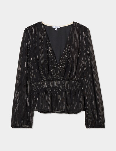 Blouse cintrée col cache-coeur noir femme