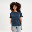 T-shirt col rond manches courtes coton bleu marine femme