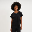 T-shirt gaufr&eacute; col rond manches courtes noir femme