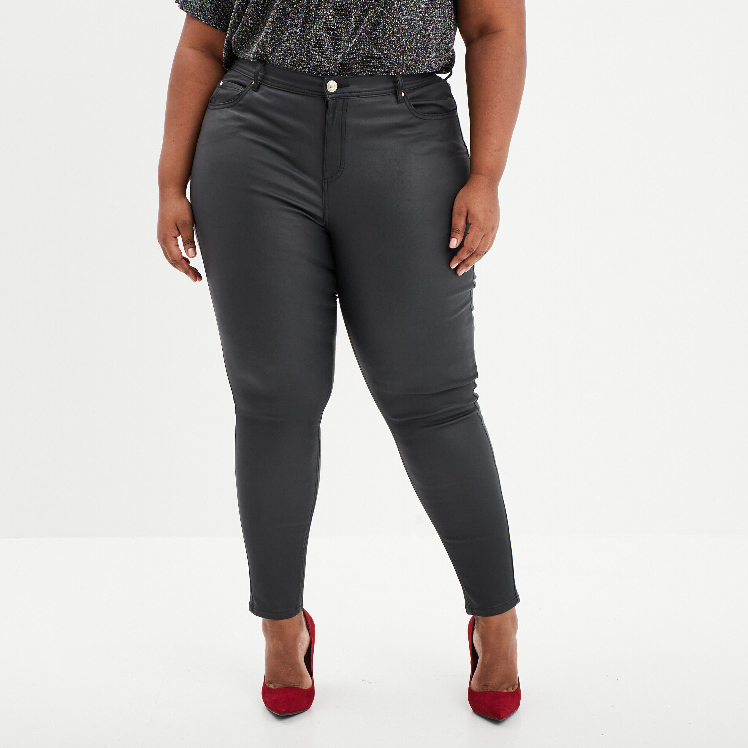 Pantalon enduit coupe slim noir femme grande taille MODAVISTA