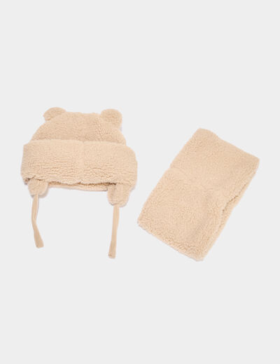 Ensemble bonnet et tour de cou sable mixte