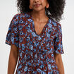 Robe longue empire taille smock&eacute;e marron femme