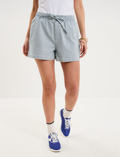 Short jogger en jean &eacute;lastiqu&eacute; blanc femme