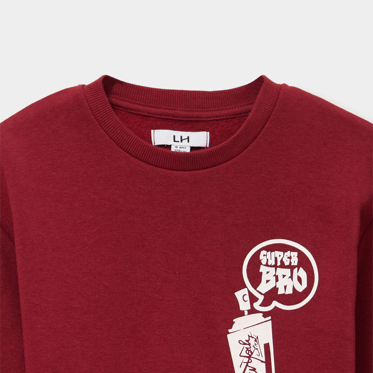 Sweat col rond oversize manches longues rouge fonc&eacute; gar&ccedil;on