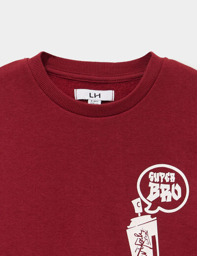 Sweat col rond oversize manches longues rouge fonc&eacute; gar&ccedil;on