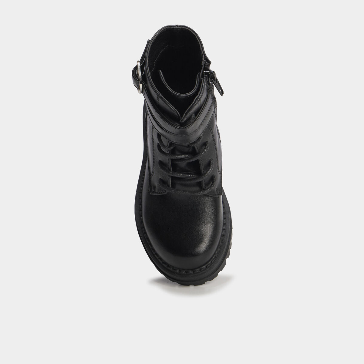 Boots &agrave; boucles et lacets noir fille